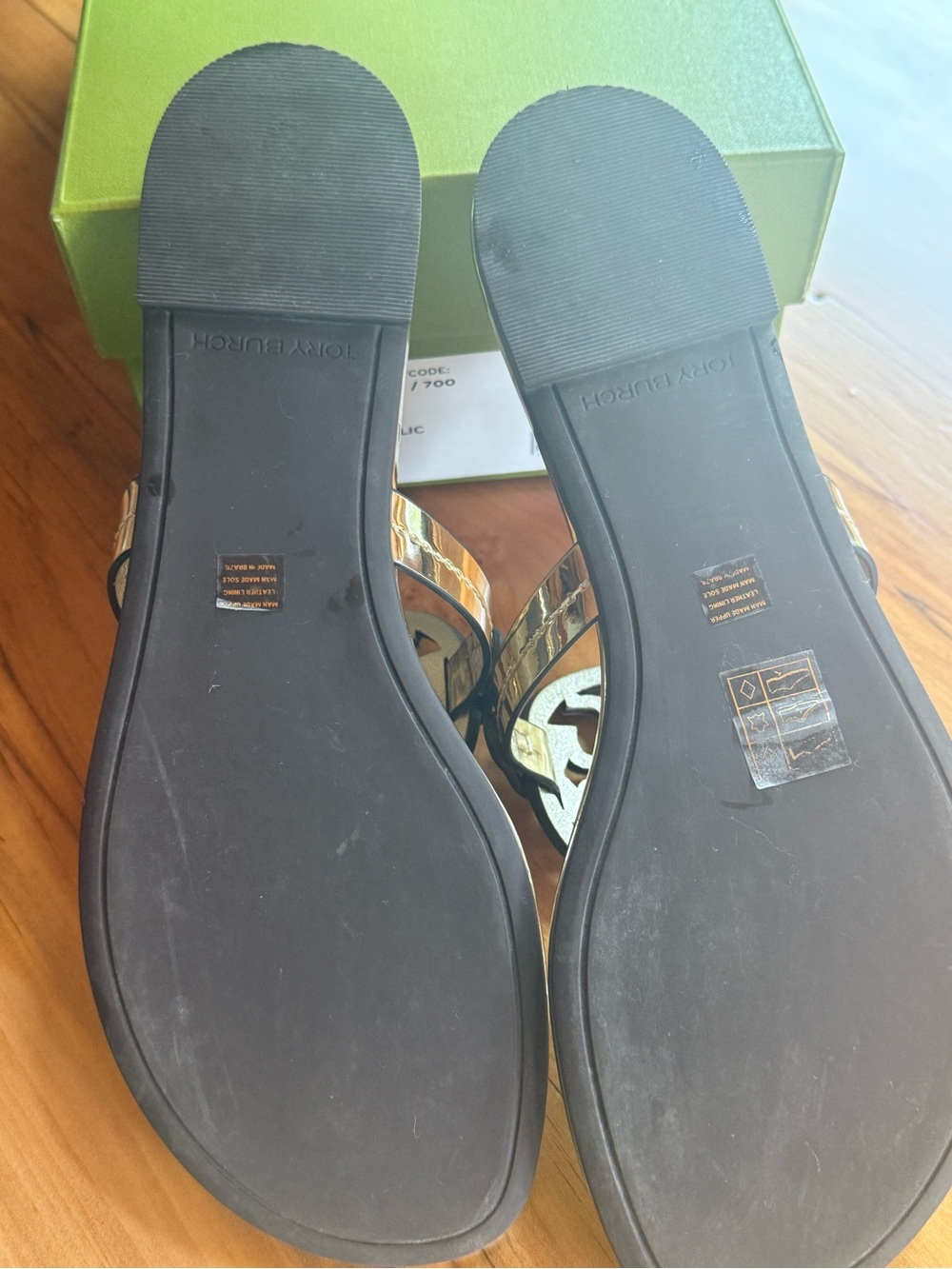 Tory Burch Miller Mirrored Metallic Gold Thong Sandals - Picture 6 of 7